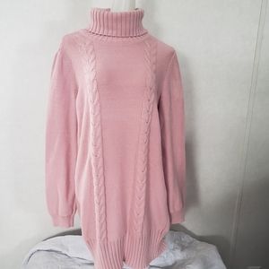 Justfab Womens Pink Cowl Neck Cable Sweater